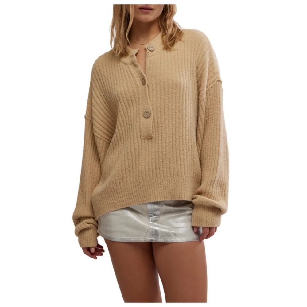 Free People Cocoa Henley Soft Sweater Sugar Cookie